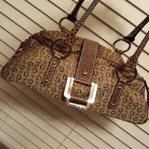 Guess brown tan pattern handbag purse tote satchel